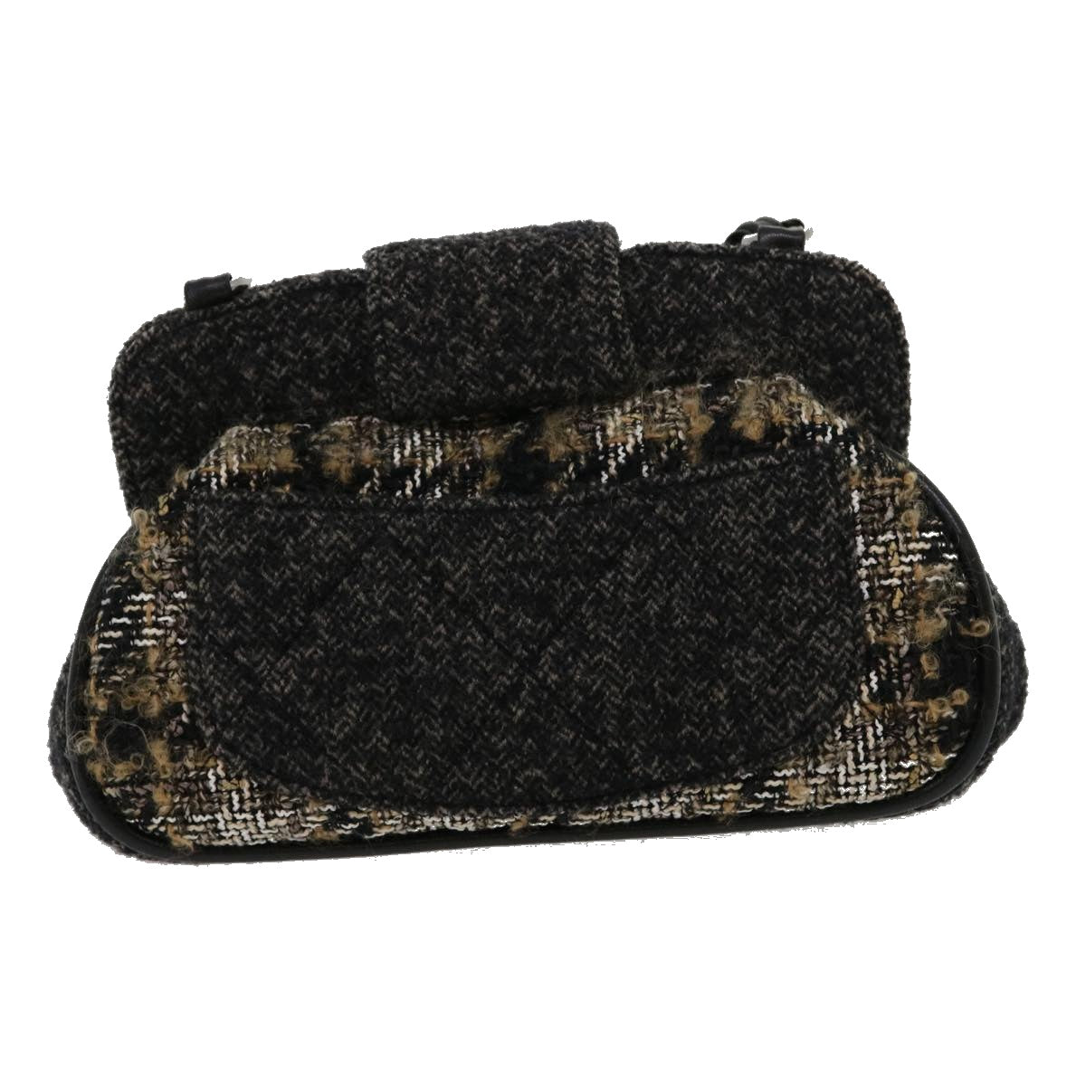 CHANEL Turn Lock Chain Shoulder Bag Wool Gray CC  30734A