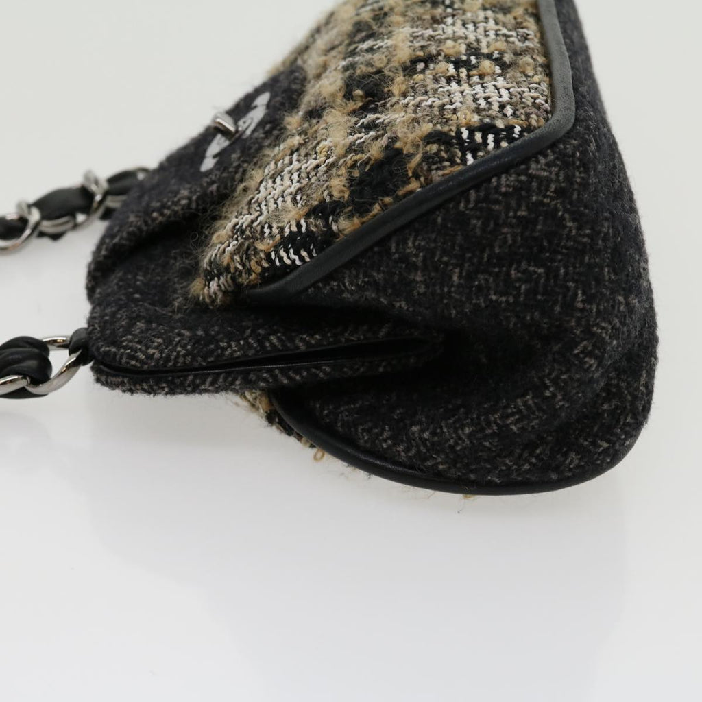 CHANEL Turn Lock Chain Shoulder Bag Wool Gray CC  30734A