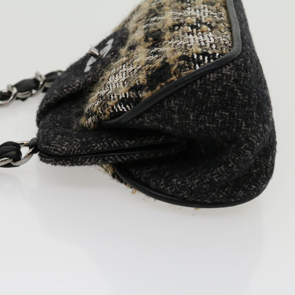 CHANEL Turn Lock Chain Shoulder Bag Wool Gray CC  30734A