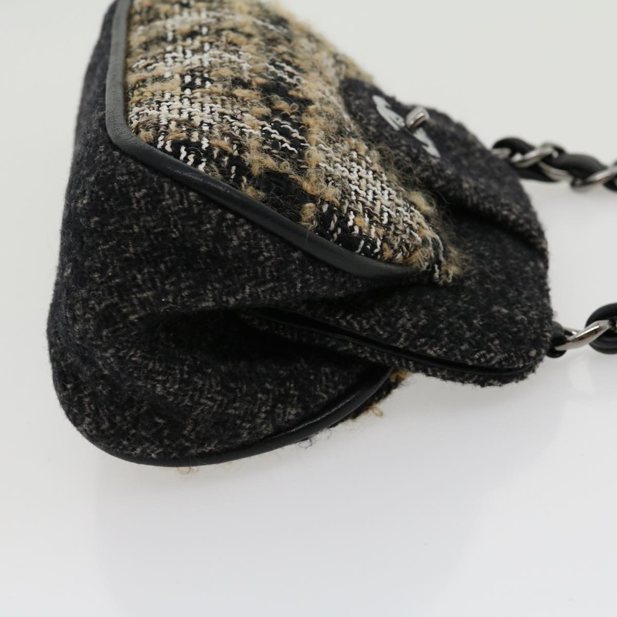 CHANEL Turn Lock Chain Shoulder Bag Wool Gray CC  30734A