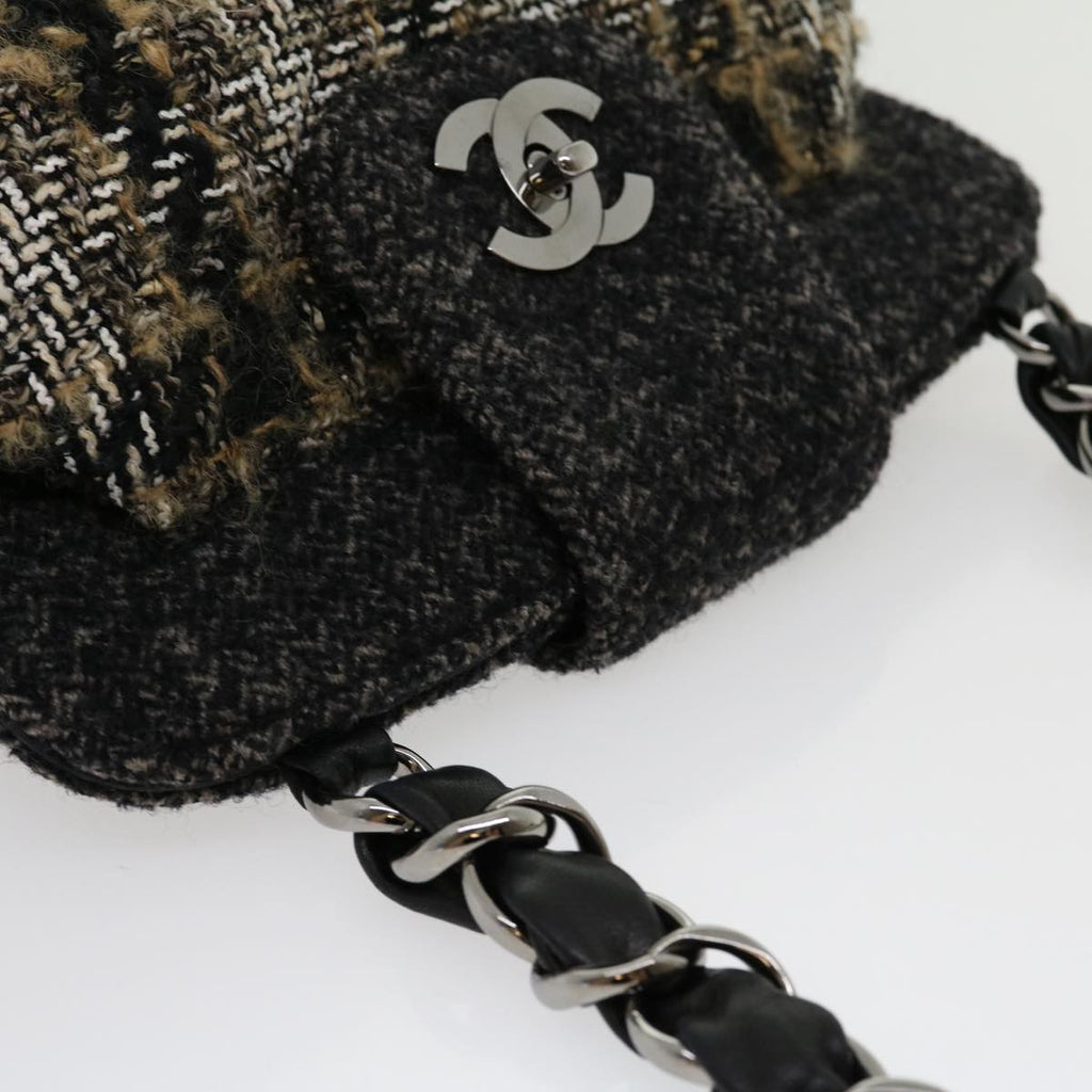 CHANEL Turn Lock Chain Shoulder Bag Wool Gray CC  30734A