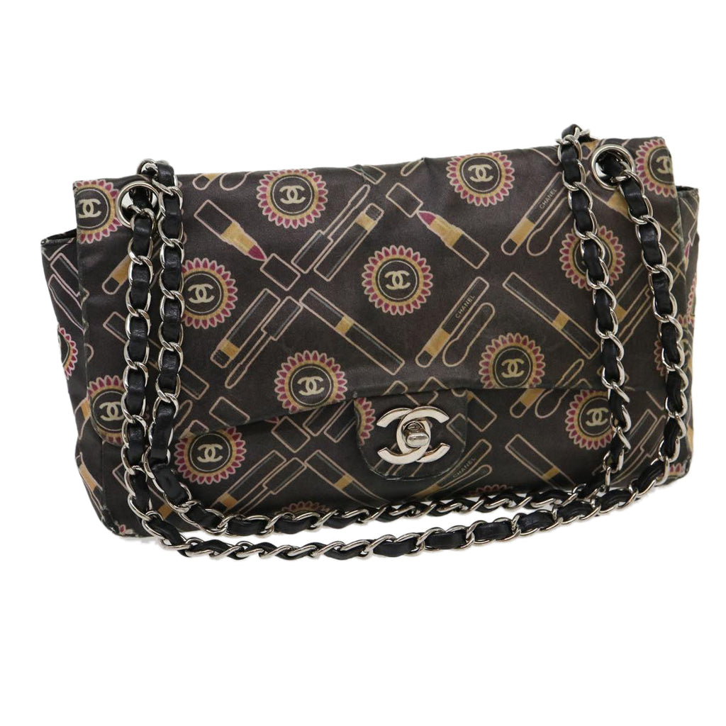 CHANEL Lip Chain Turn Lock Shoulder Bag Satin Black CC  30892
