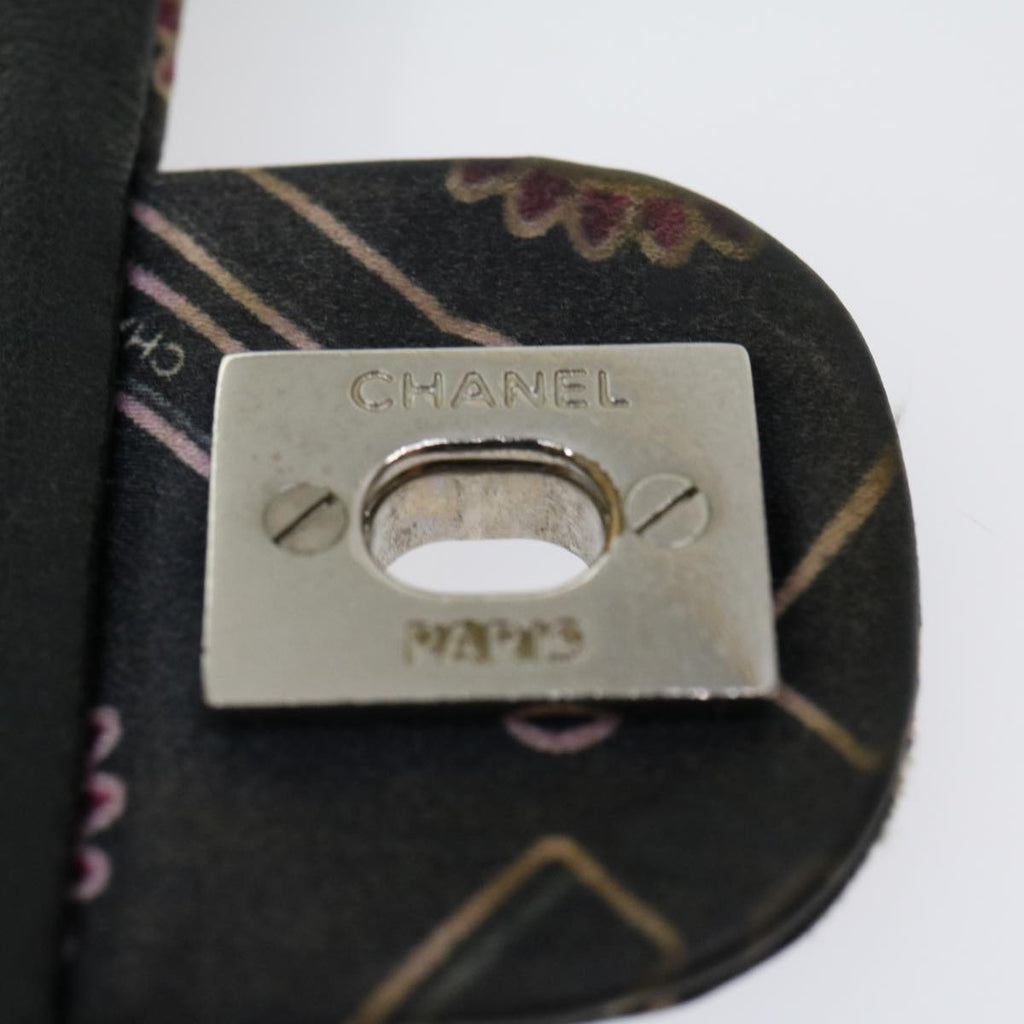 CHANEL Lip Chain Turn Lock Shoulder Bag Satin Black CC  30892