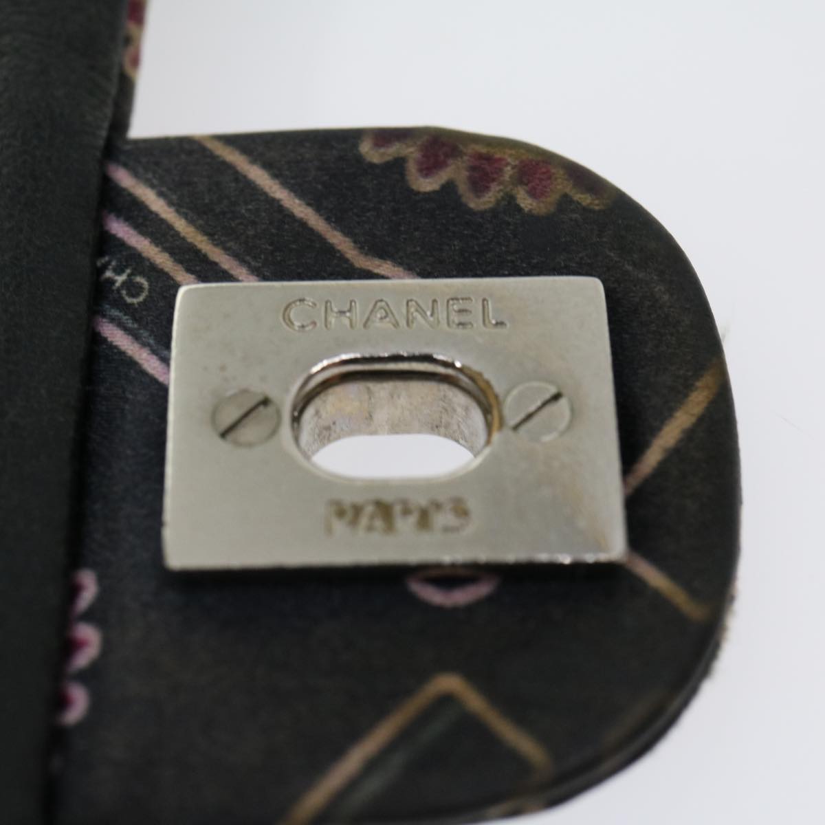 CHANEL Lip Chain Turn Lock Shoulder Bag Satin Black CC  30892