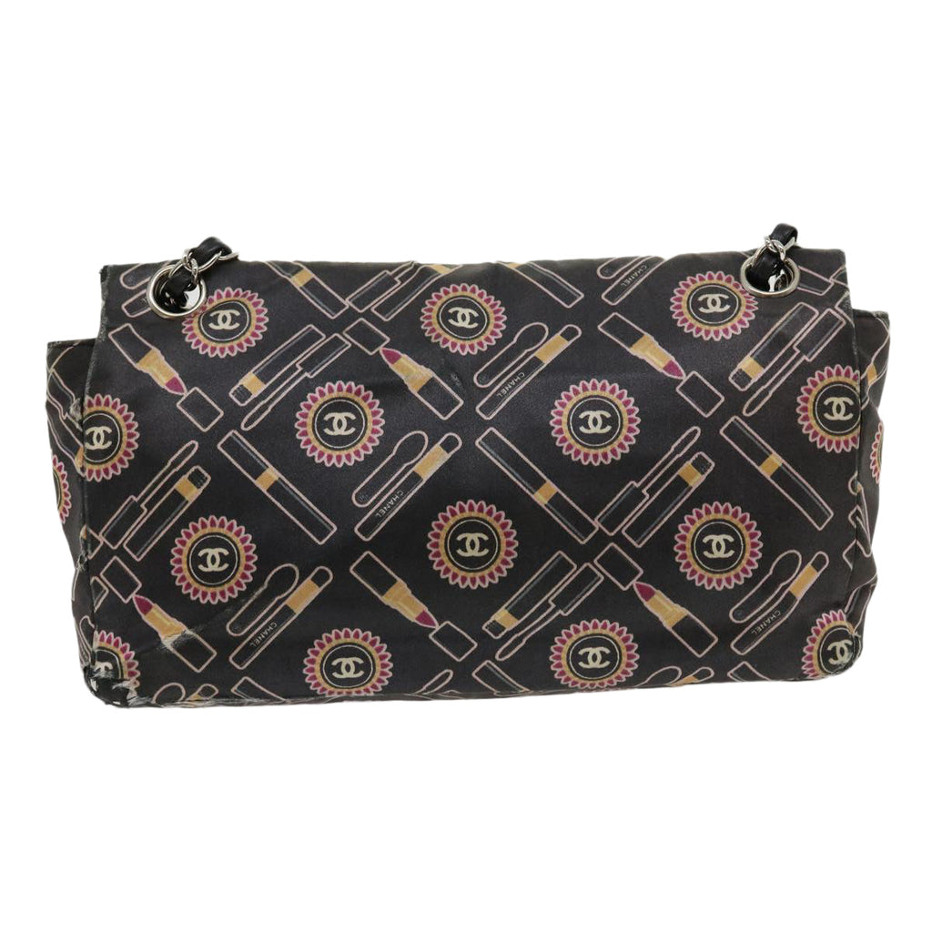 CHANEL Lip Chain Turn Lock Shoulder Bag Satin Black CC  30892