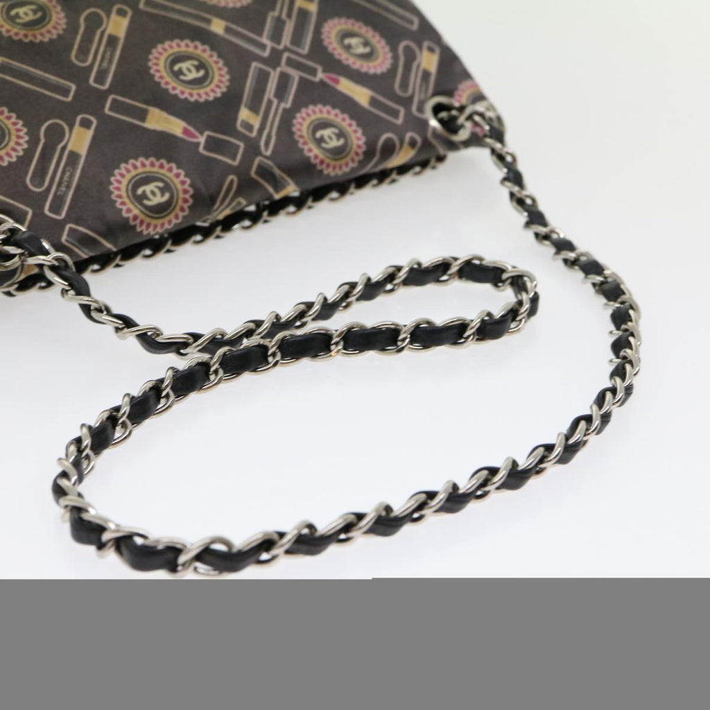 CHANEL Lip Chain Turn Lock Shoulder Bag Satin Black CC  30892