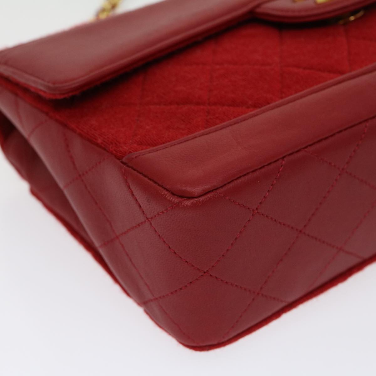 CHANEL Matelasse Double Chain Shoulder Bag Cotton Leather Red CC  30896A