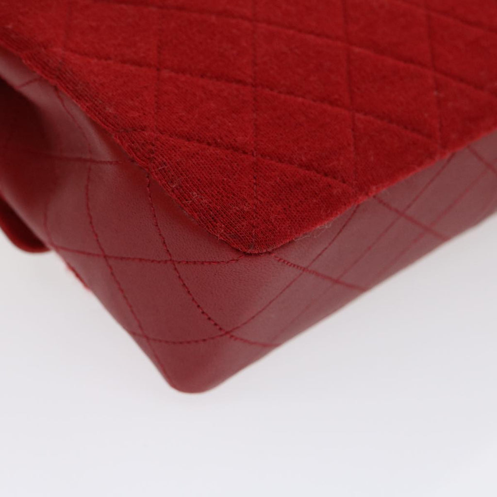 CHANEL Matelasse Double Chain Shoulder Bag Cotton Leather Red CC  30896A