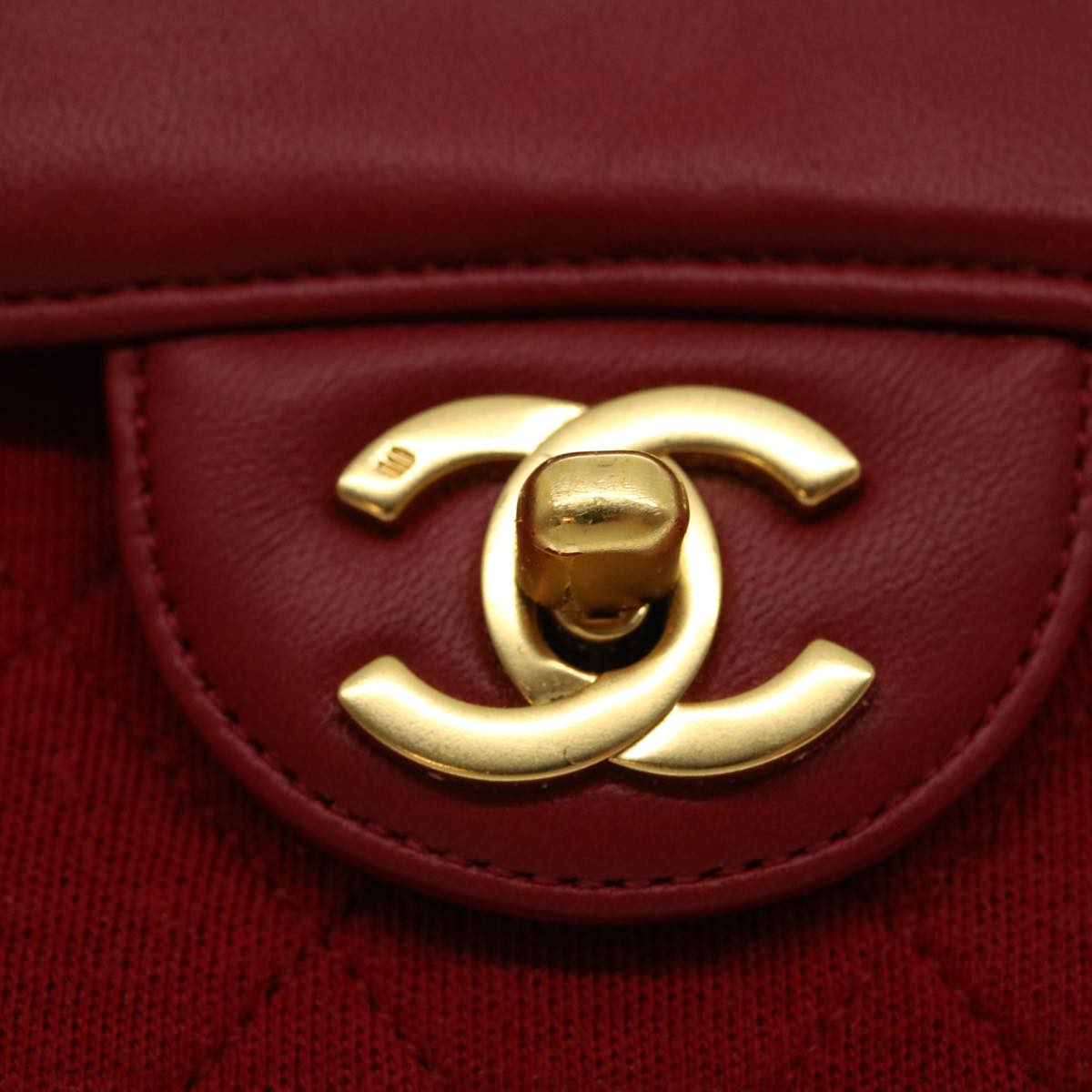 CHANEL Matelasse Double Chain Shoulder Bag Cotton Leather Red CC  30896A