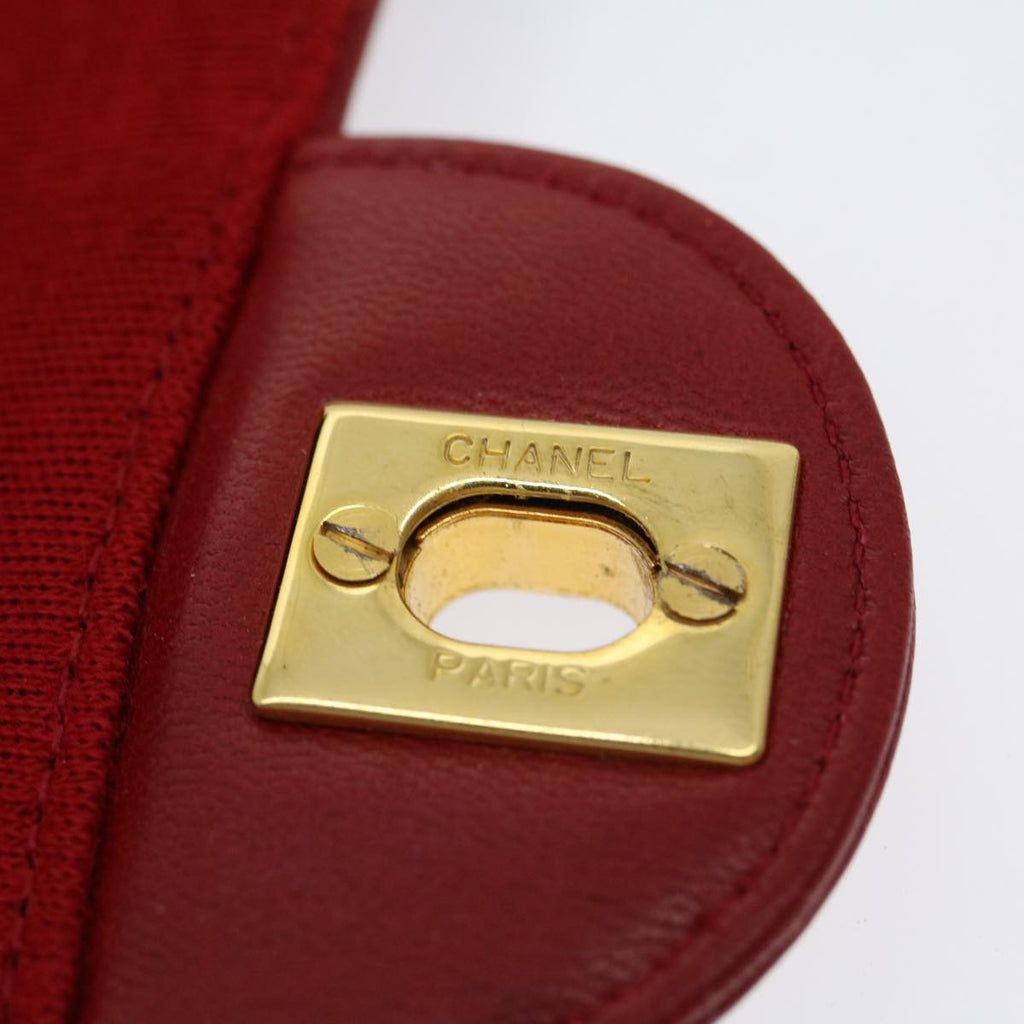 CHANEL Matelasse Double Chain Shoulder Bag Cotton Leather Red CC  30896A