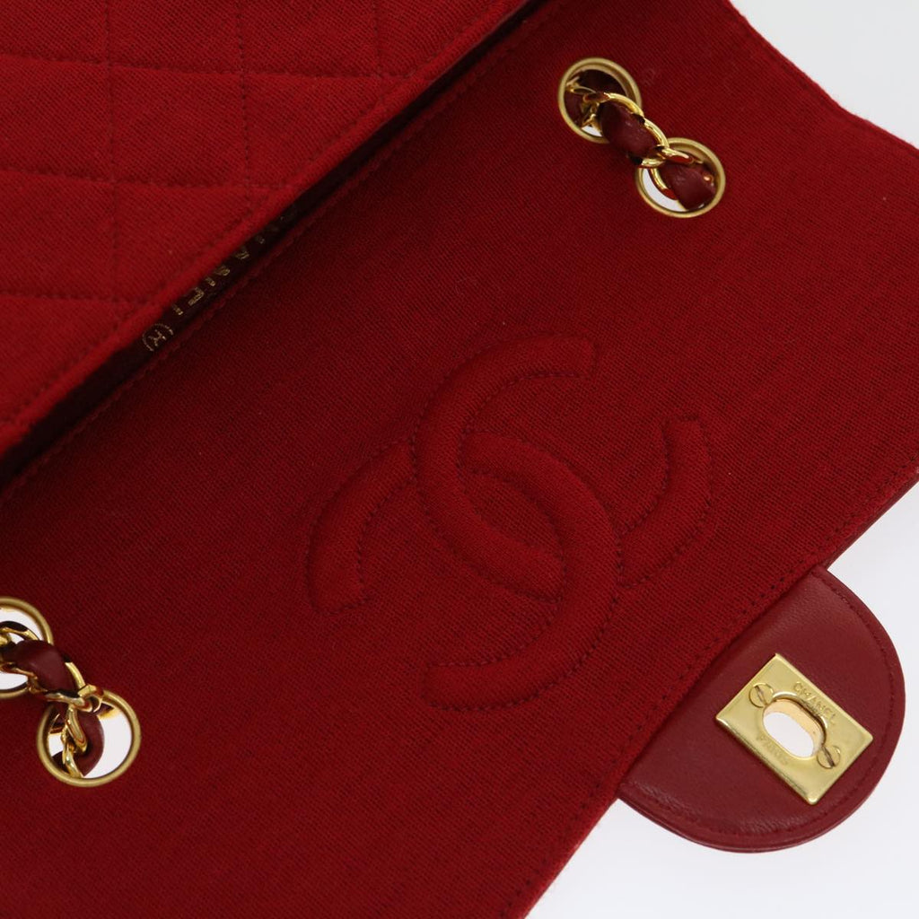 CHANEL Matelasse Double Chain Shoulder Bag Cotton Leather Red CC  30896A