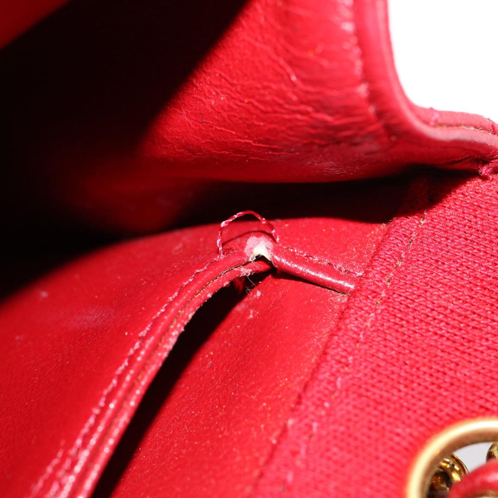 CHANEL Matelasse Double Chain Shoulder Bag Cotton Leather Red CC  30896A