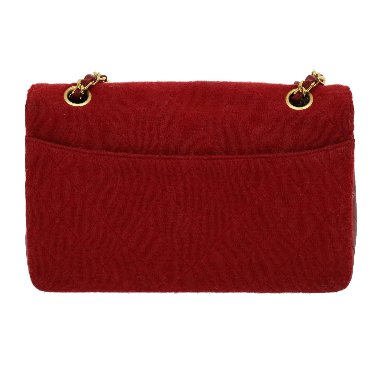 CHANEL Matelasse Double Chain Shoulder Bag Cotton Leather Red CC  30896A