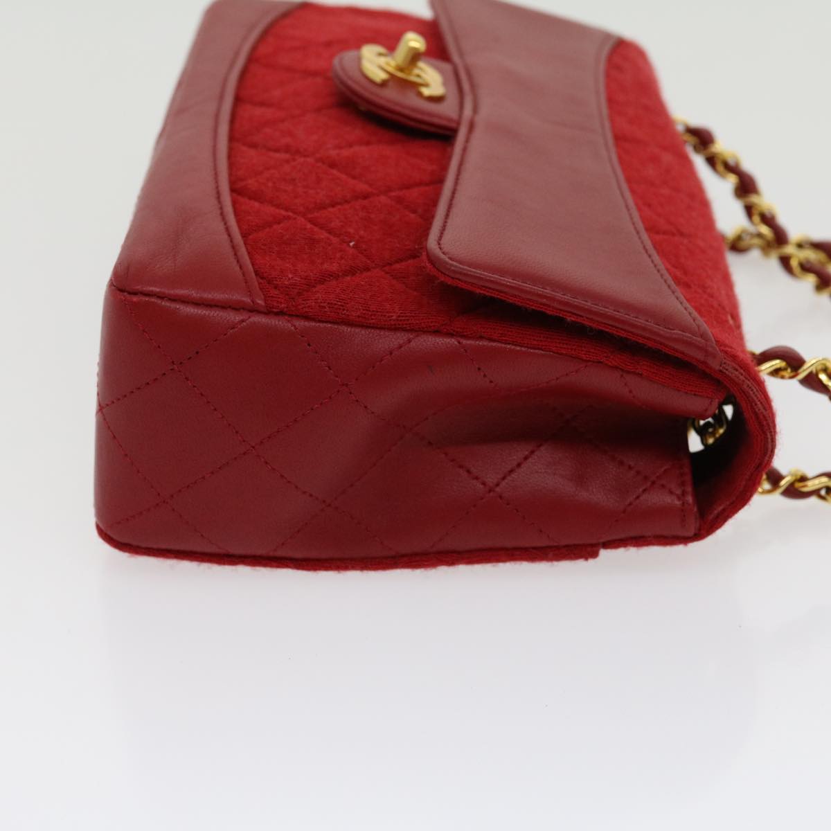 CHANEL Matelasse Double Chain Shoulder Bag Cotton Leather Red CC  30896A