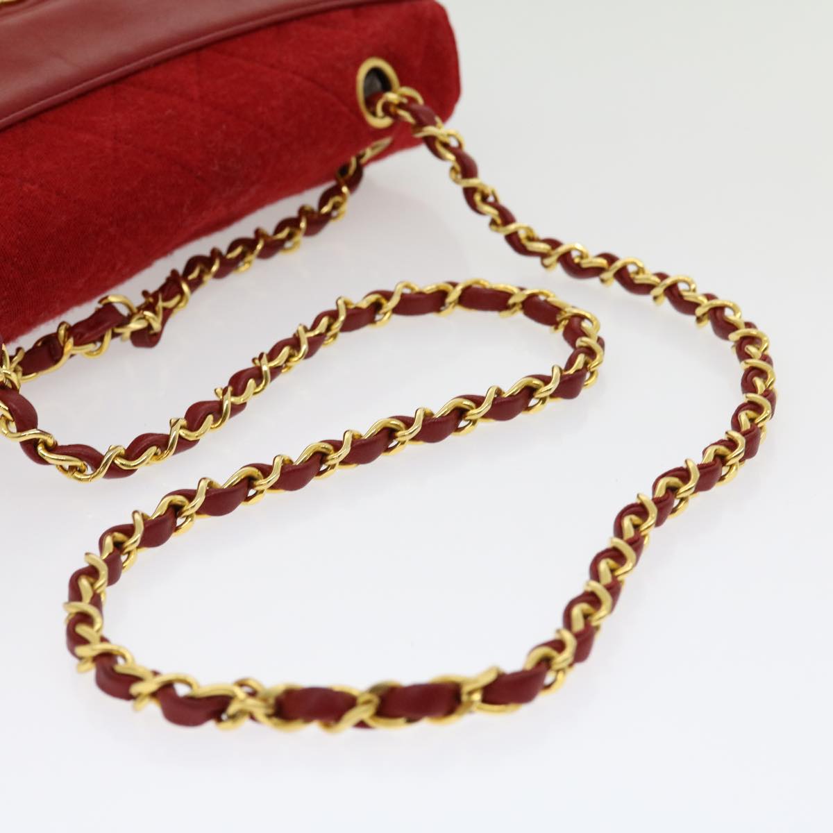 CHANEL Matelasse Double Chain Shoulder Bag Cotton Leather Red CC  30896A
