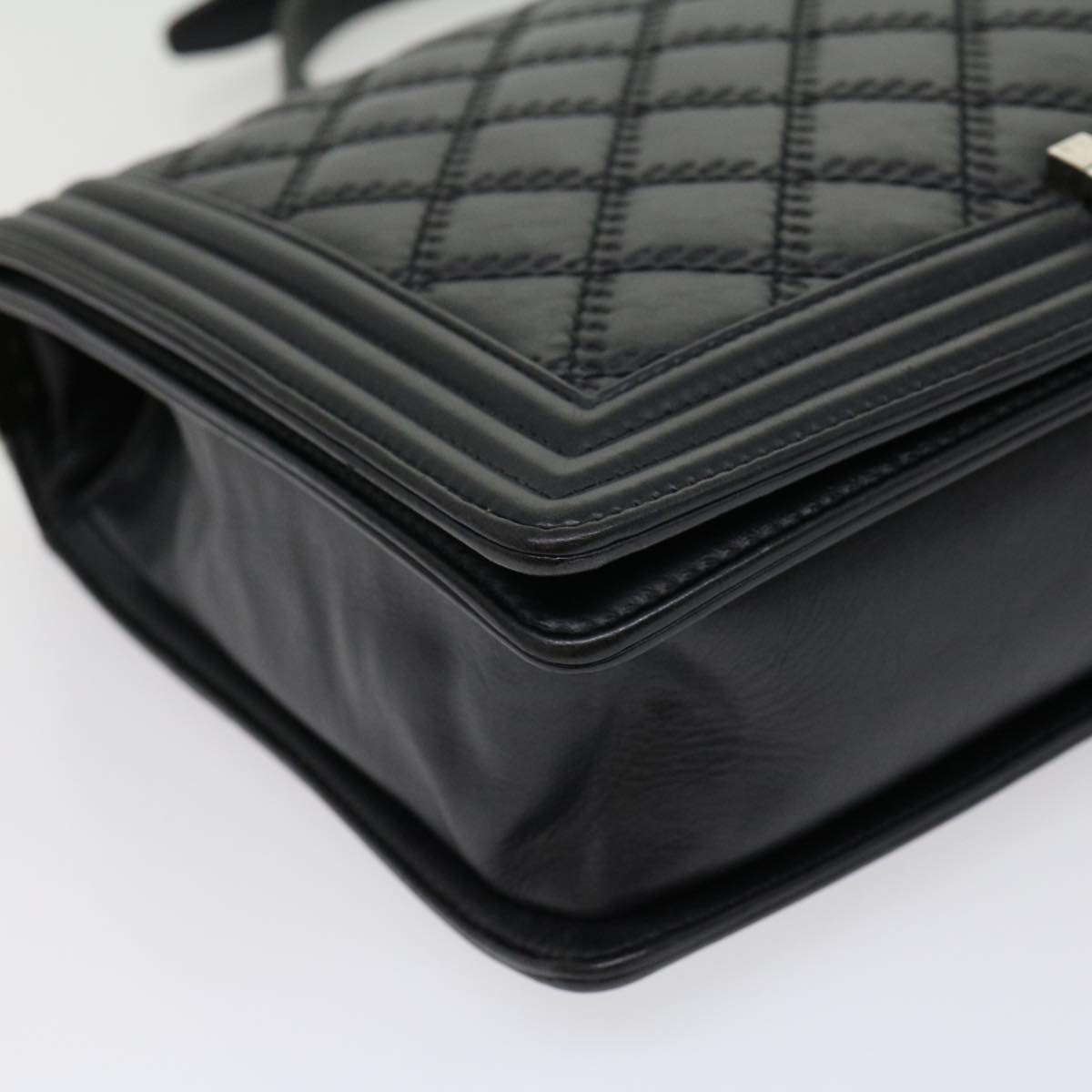 CHANEL Big Matelasse Boy  Chain Shoulder Bag Lamb Skin Black Auth 30943A
