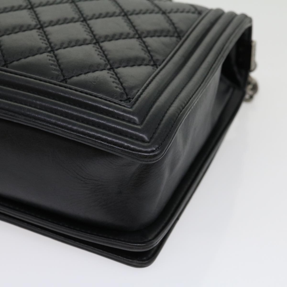 CHANEL Big Matelasse Boy  Chain Shoulder Bag Lamb Skin Black Auth 30943A