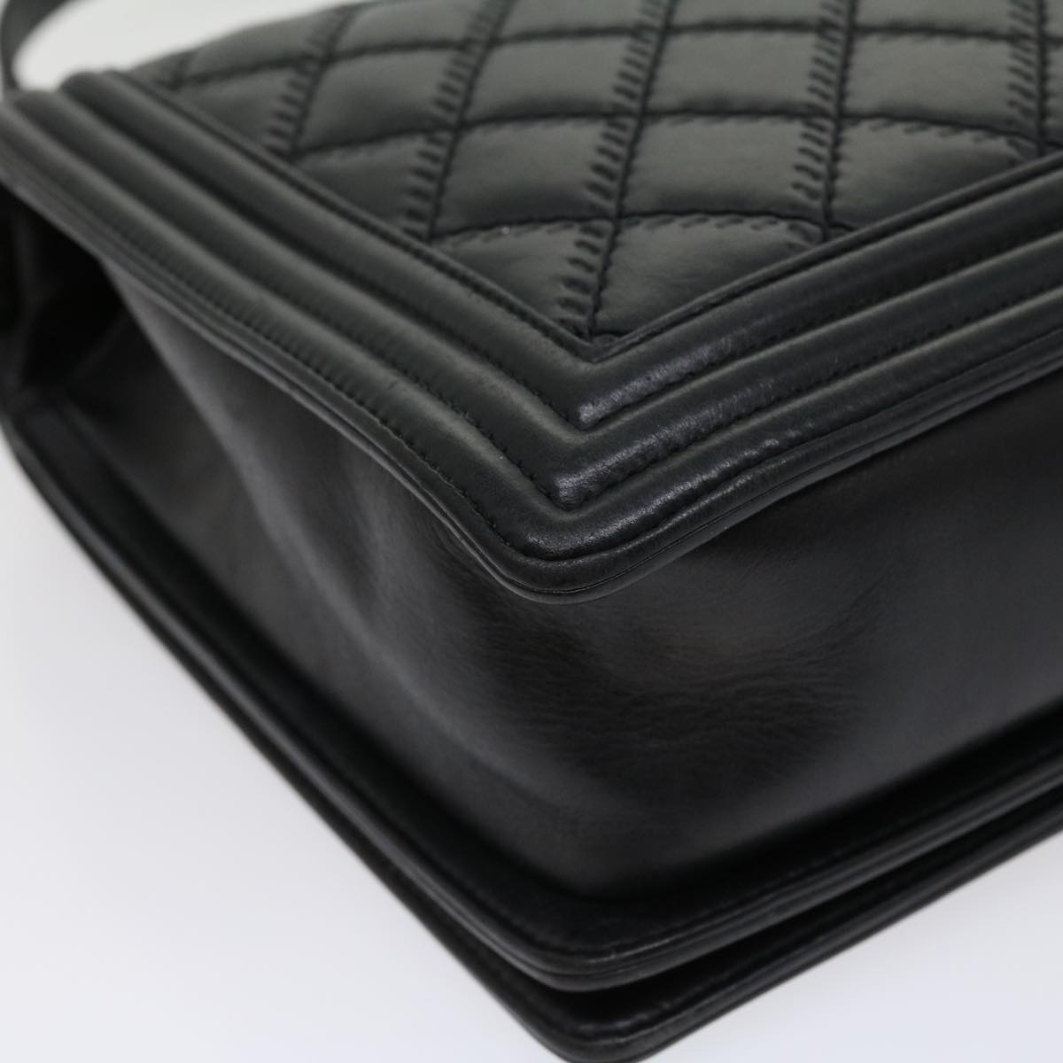 CHANEL Big Matelasse Boy  Chain Shoulder Bag Lamb Skin Black  30943A