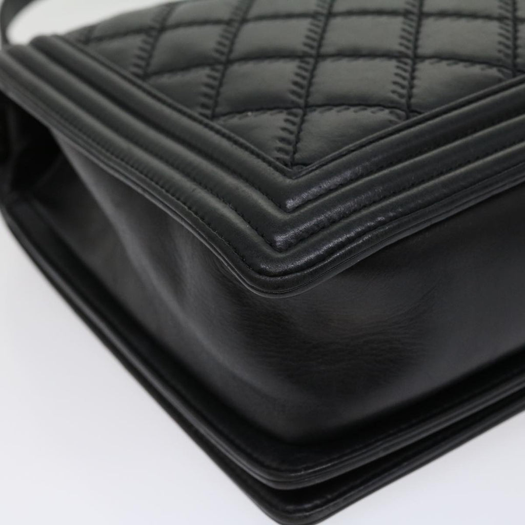 CHANEL Big Matelasse Boy  Chain Shoulder Bag Lamb Skin Black Auth 30943A