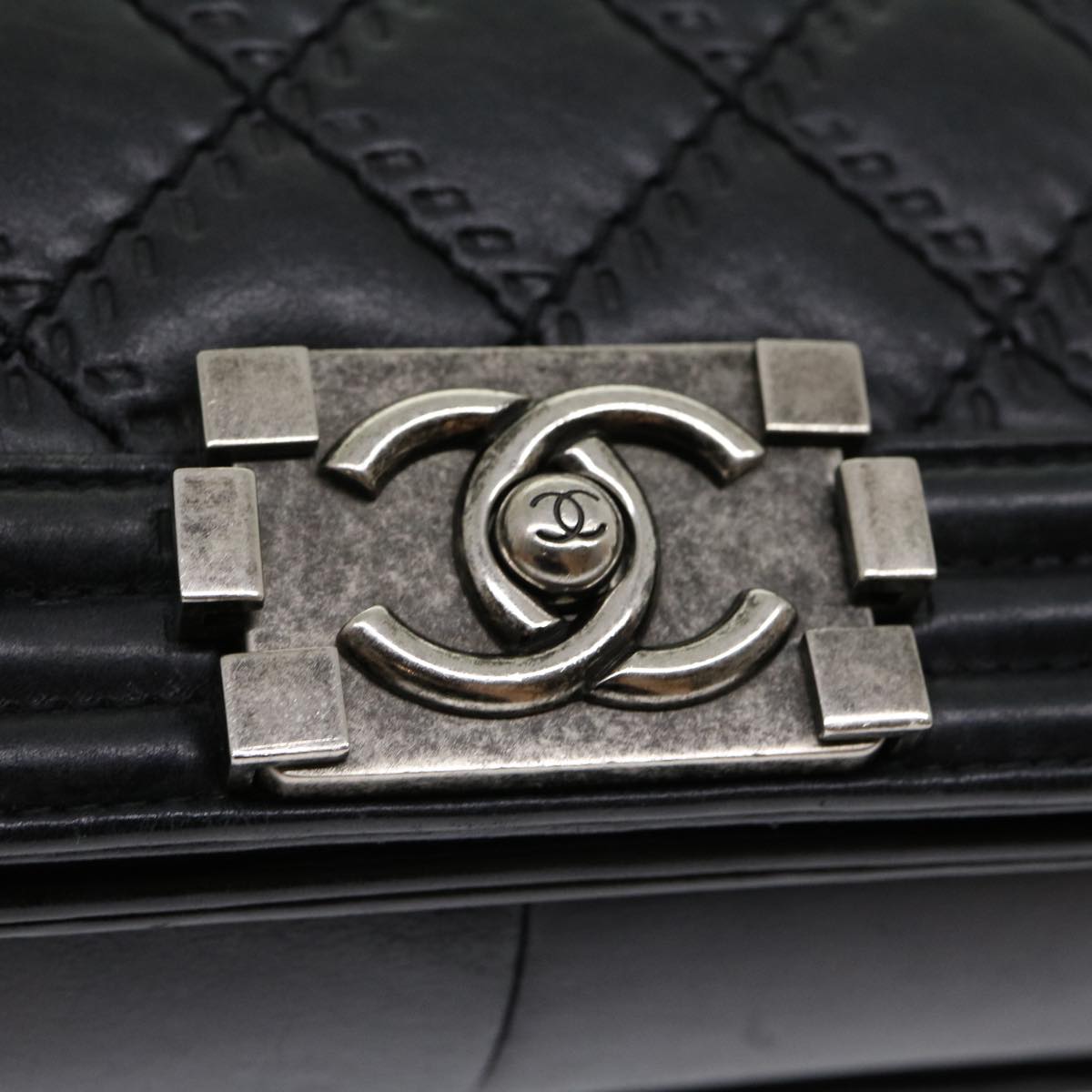 CHANEL Big Matelasse Boy  Chain Shoulder Bag Lamb Skin Black  30943A