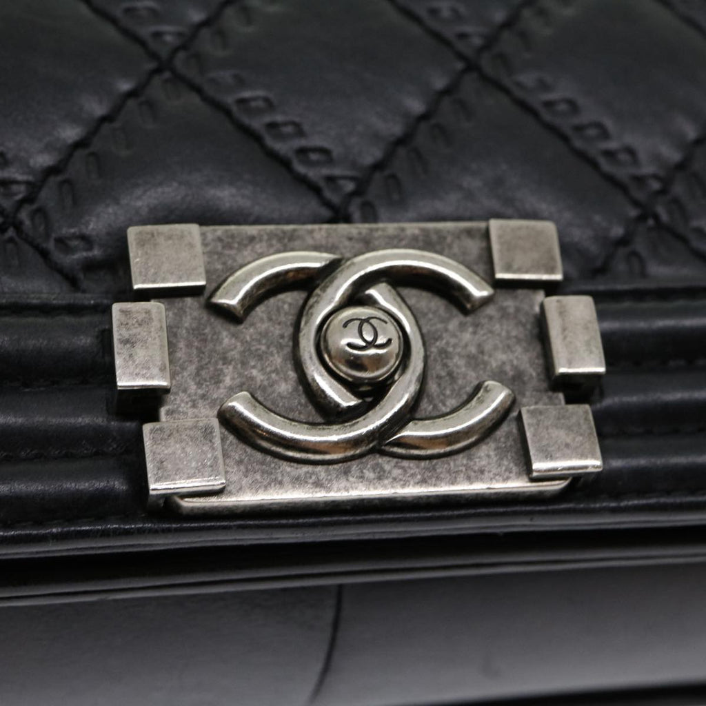 CHANEL Big Matelasse Boy  Chain Shoulder Bag Lamb Skin Black Auth 30943A