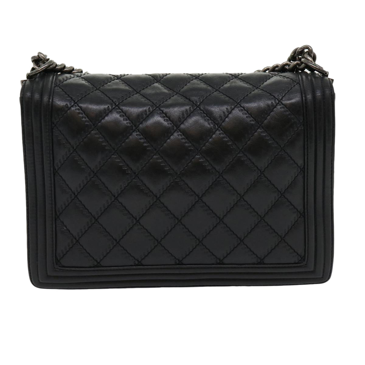 CHANEL Big Matelasse Boy  Chain Shoulder Bag Lamb Skin Black  30943A