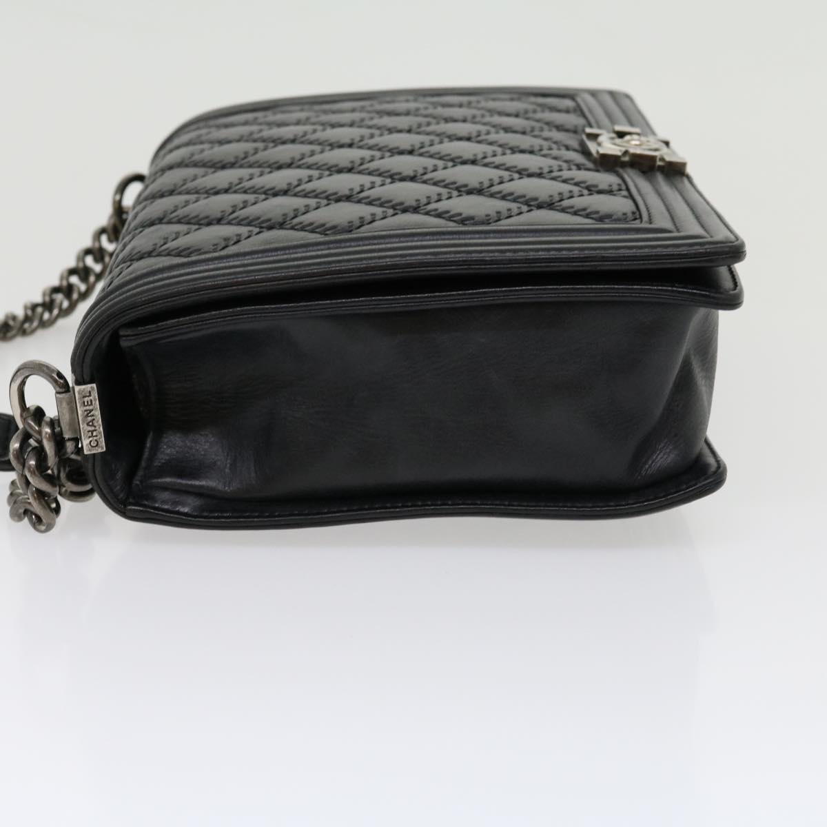 CHANEL Big Matelasse Boy  Chain Shoulder Bag Lamb Skin Black Auth 30943A