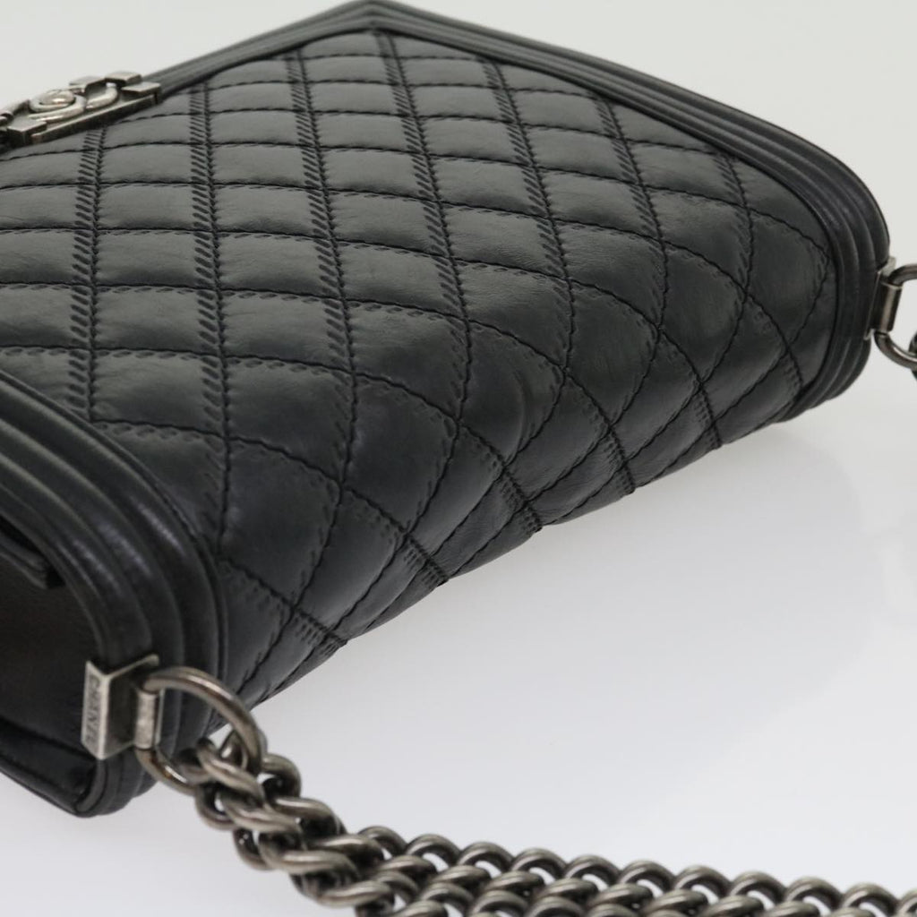 CHANEL Big Matelasse Boy  Chain Shoulder Bag Lamb Skin Black Auth 30943A