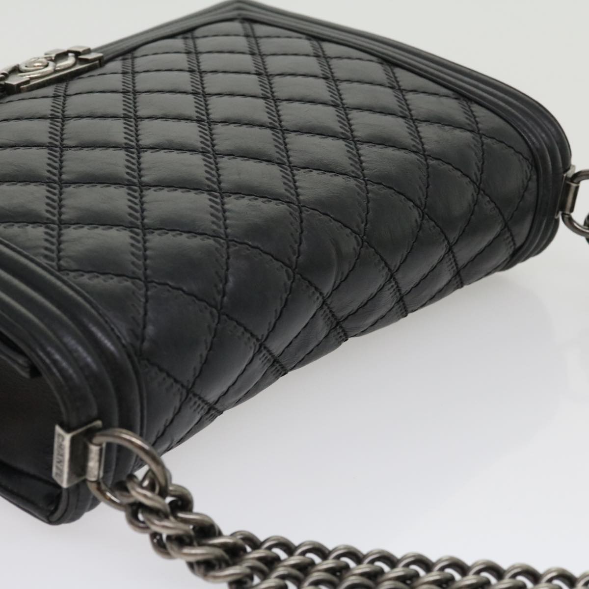 CHANEL Big Matelasse Boy  Chain Shoulder Bag Lamb Skin Black Auth 30943A