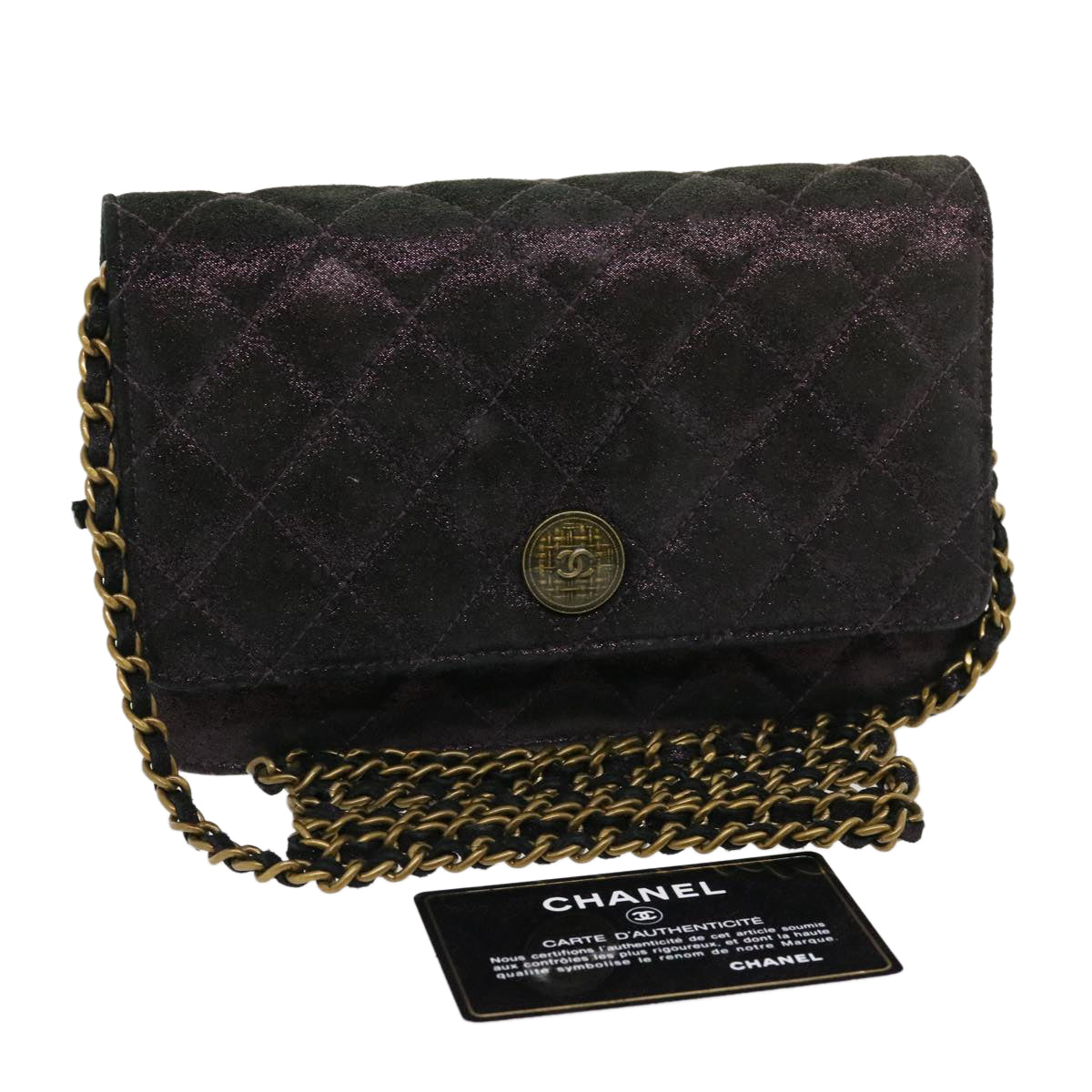 CHANEL Matrasse Chain Shoulder Bag Satin Purple CC  30950A