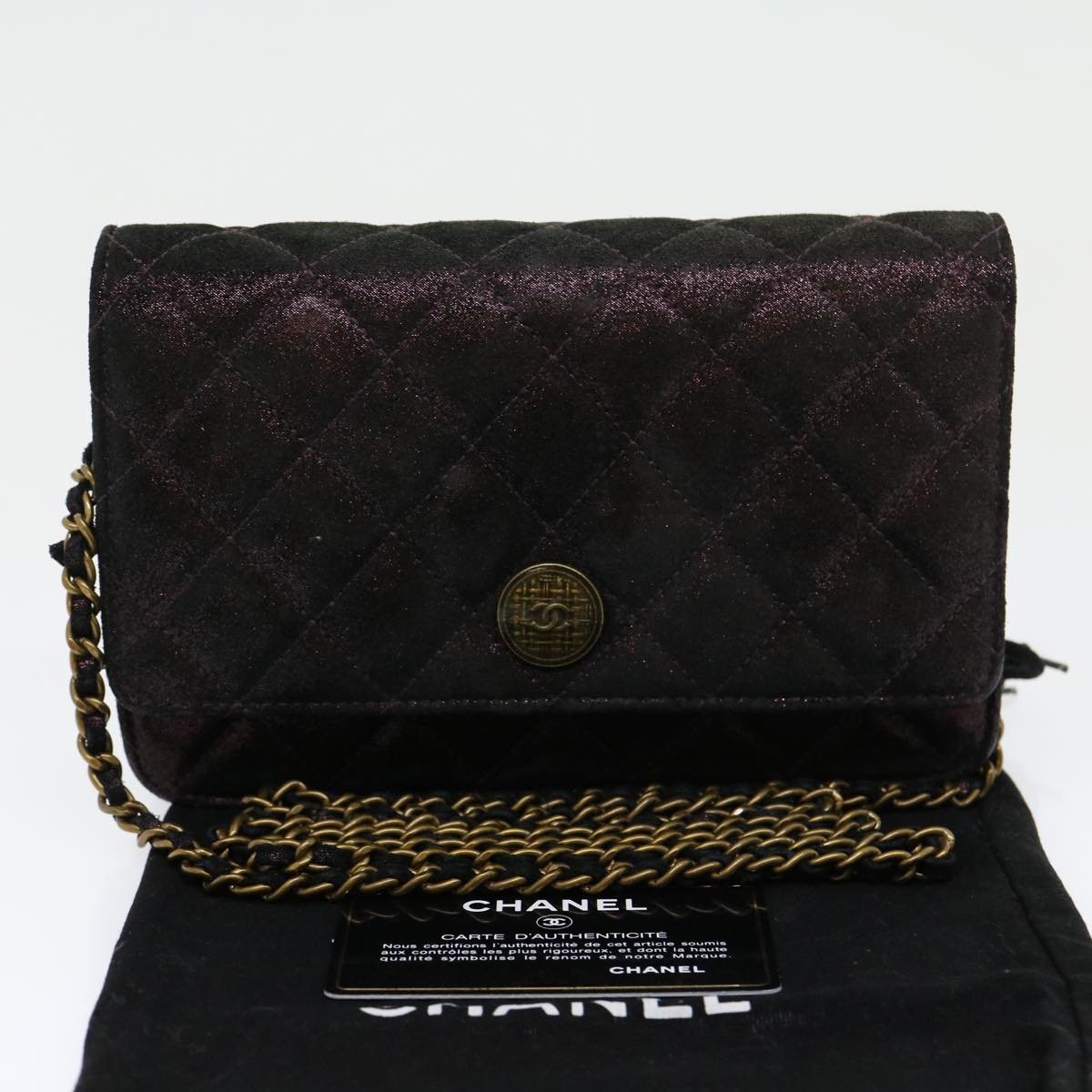 CHANEL Matrasse Chain Shoulder Bag Satin Purple CC  30950A