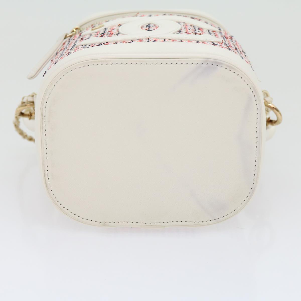 CHANEL Pearl Hand Bag tweed 3ways White Red CC  31176A