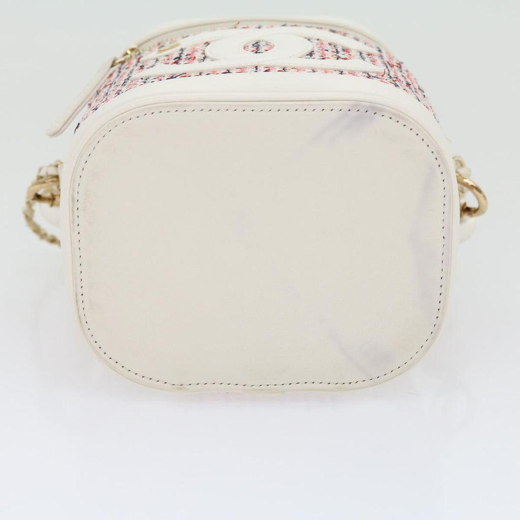 CHANEL Pearl Hand Bag tweed 3ways White Red CC Auth 31176A