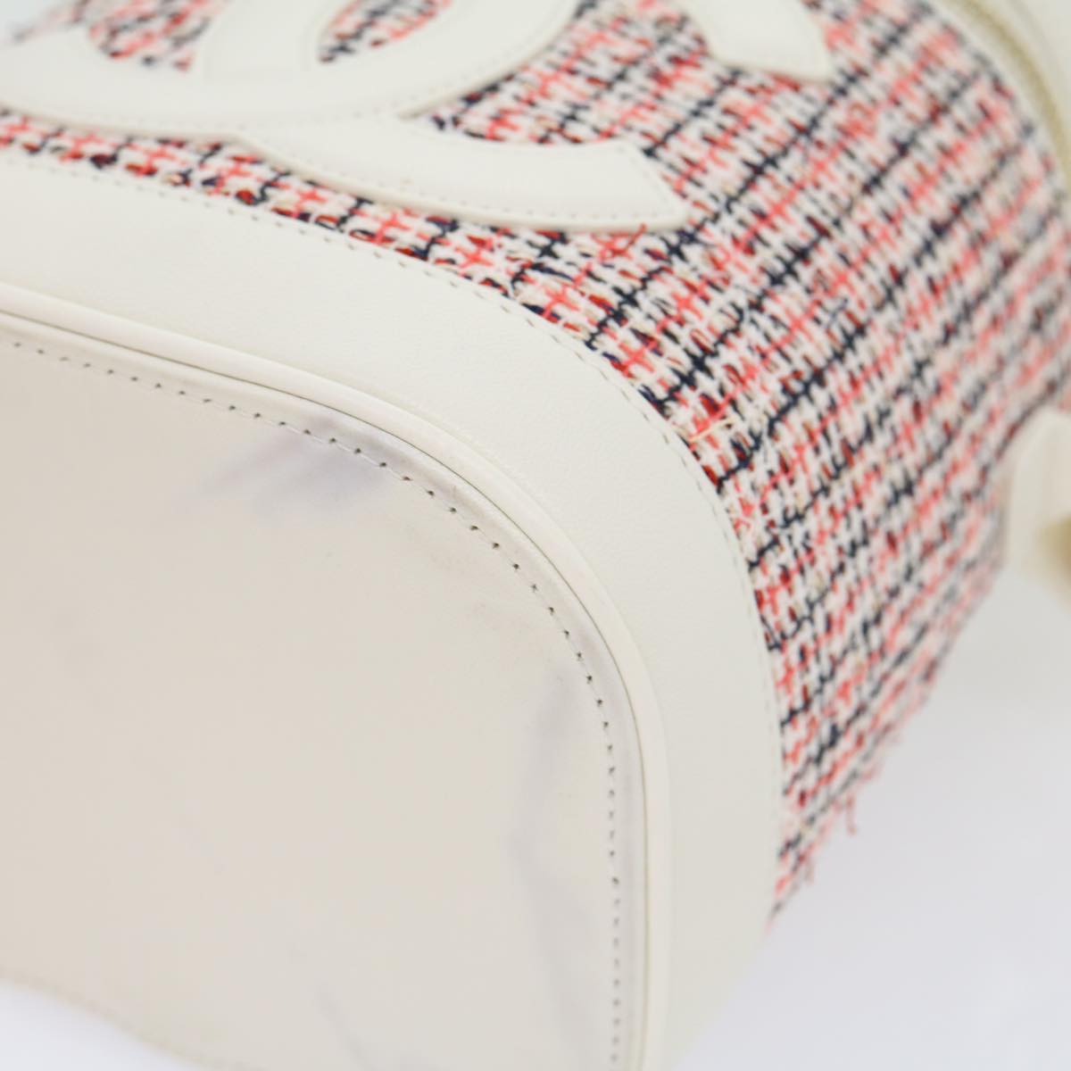 CHANEL Pearl Hand Bag tweed 3ways White Red CC  31176A