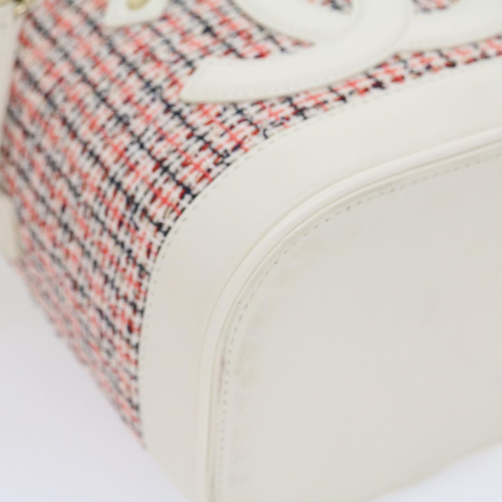 CHANEL Pearl Hand Bag tweed 3ways White Red CC Auth 31176A