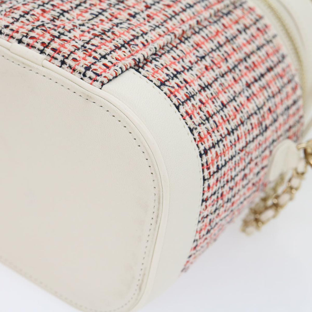 CHANEL Pearl Hand Bag tweed 3ways White Red CC Auth 31176A