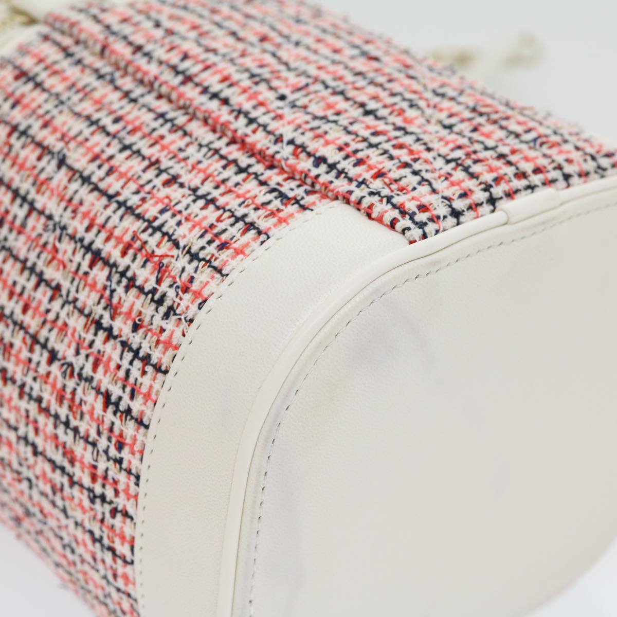 CHANEL Pearl Hand Bag tweed 3ways White Red CC  31176A
