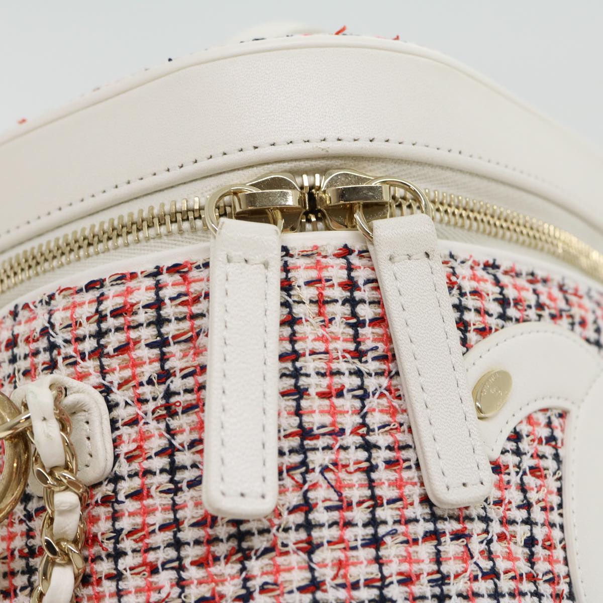 CHANEL Pearl Hand Bag tweed 3ways White Red CC Auth 31176A