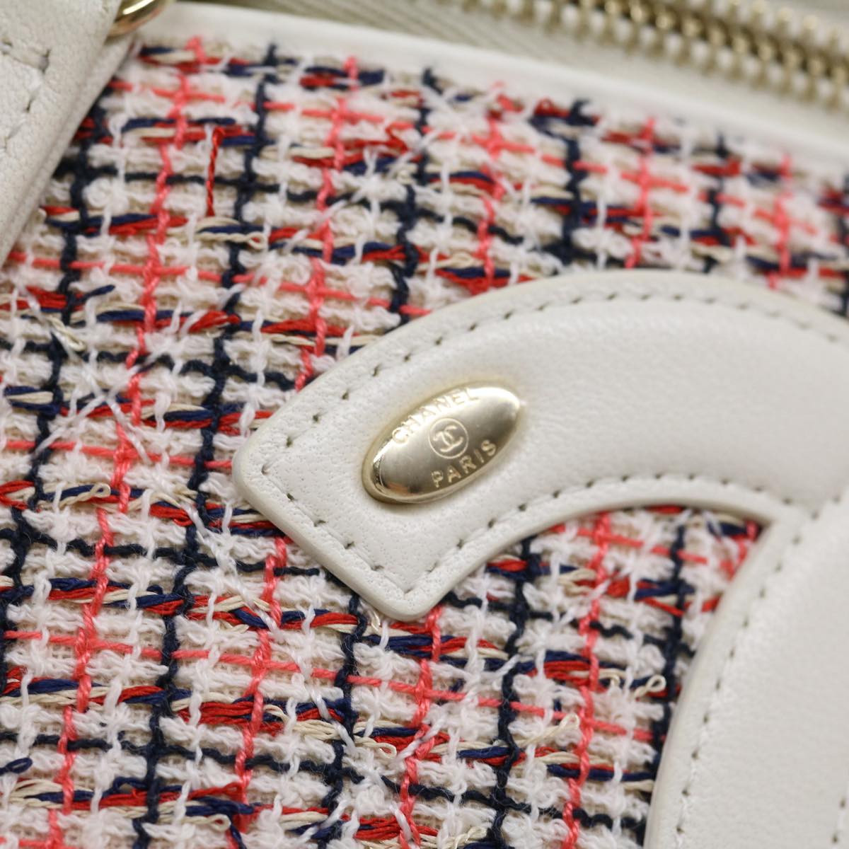 CHANEL Pearl Hand Bag tweed 3ways White Red CC  31176A