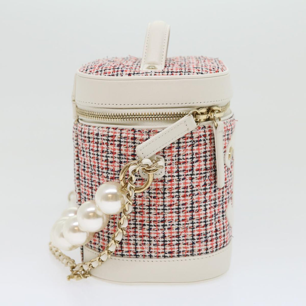 CHANEL Pearl Hand Bag tweed 3ways White Red CC  31176A