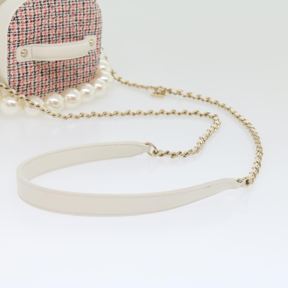CHANEL Pearl Hand Bag tweed 3ways White Red CC  31176A