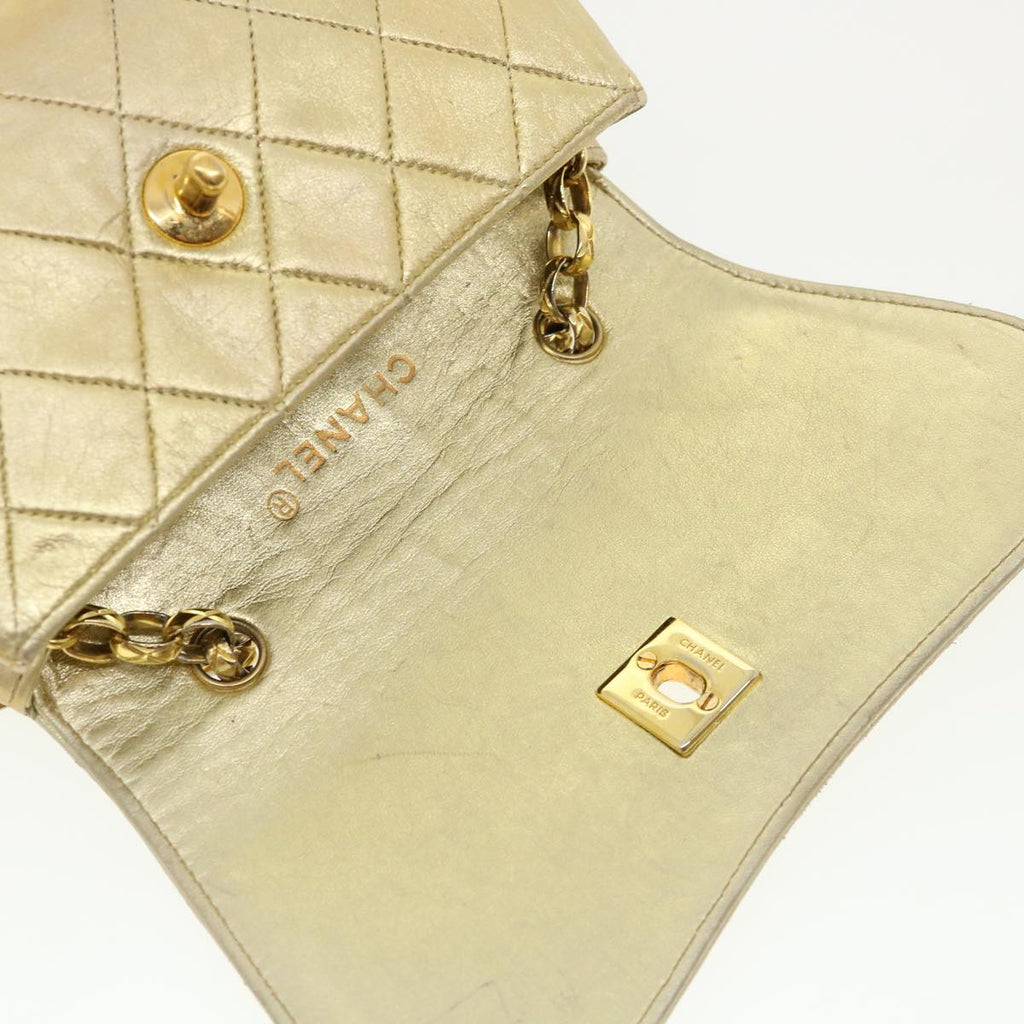CHANEL Matelasse Turn Lock Chain Shoulder Bag Lamb Skin Gold CC  31382A