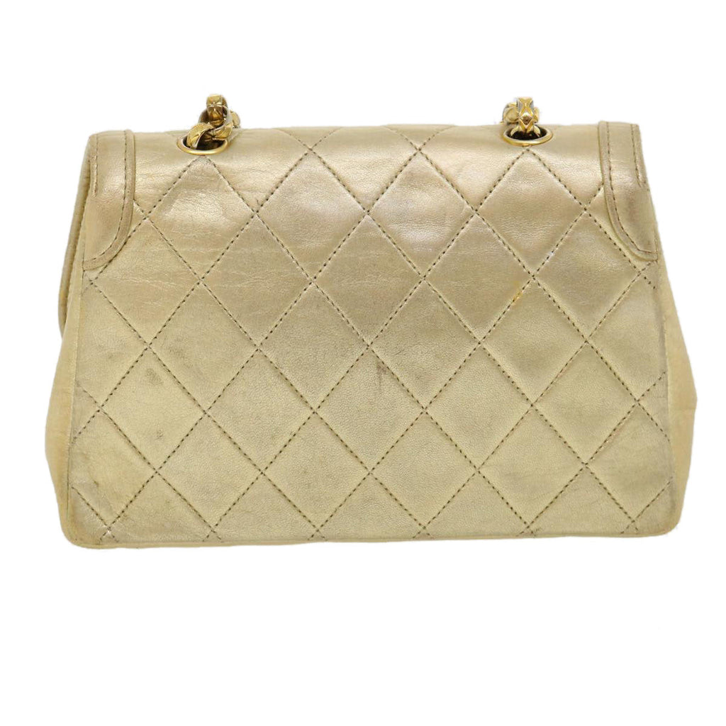 CHANEL Matelasse Turn Lock Chain Shoulder Bag Lamb Skin Gold CC  31382A