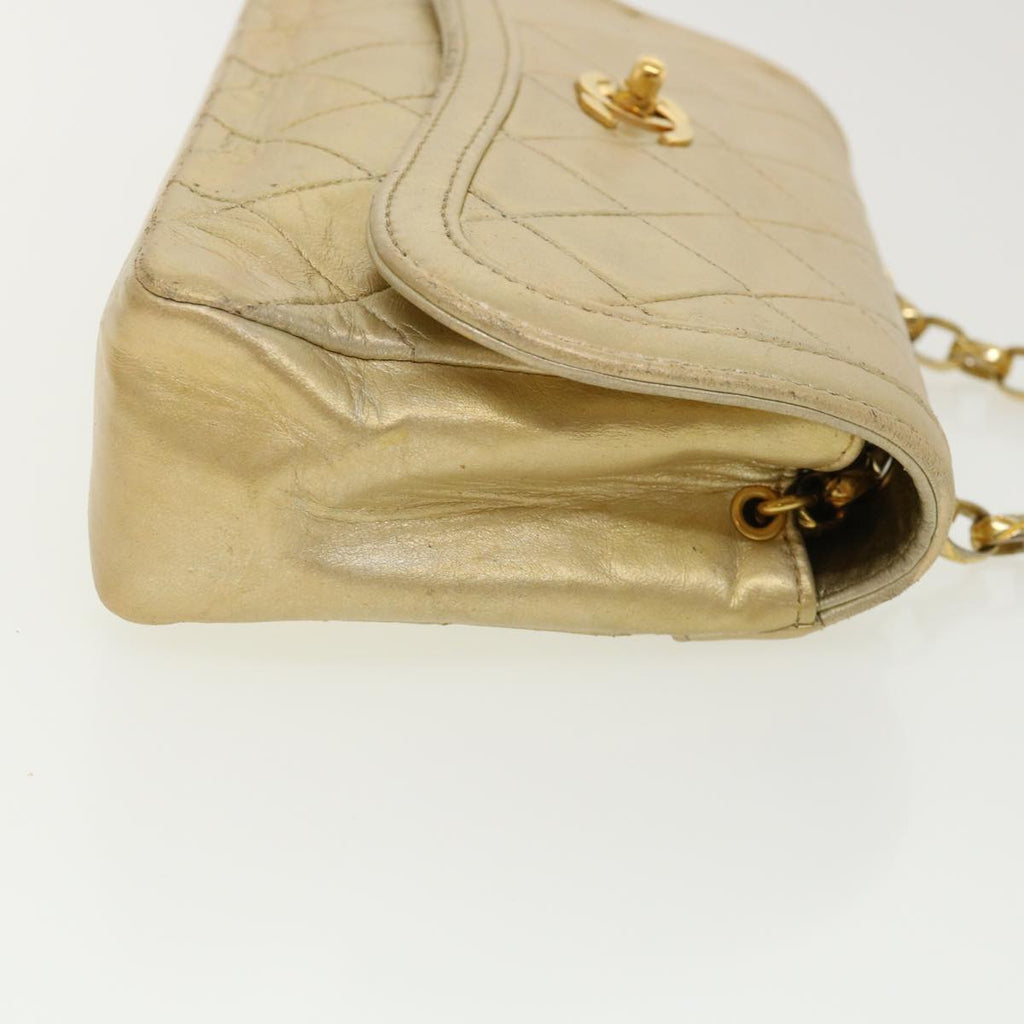 CHANEL Matelasse Turn Lock Chain Shoulder Bag Lamb Skin Gold CC  31382A