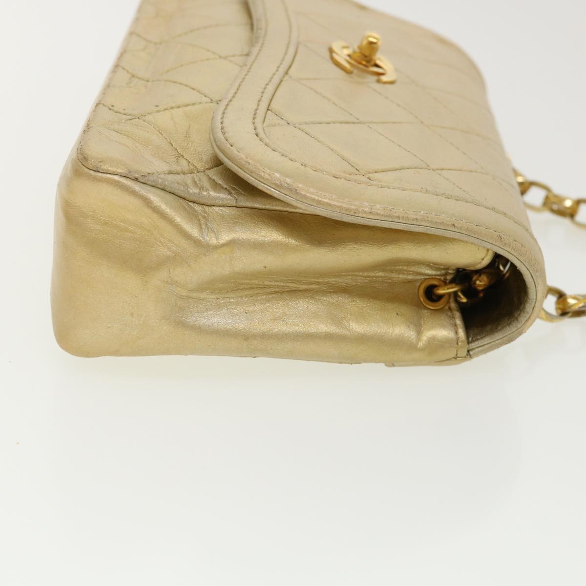 CHANEL Matelasse Turn Lock Chain Shoulder Bag Lamb Skin Gold CC  31382A