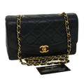 CHANEL Diana Matelasse Shoulder Bag Lamb Skin Black CC  31443