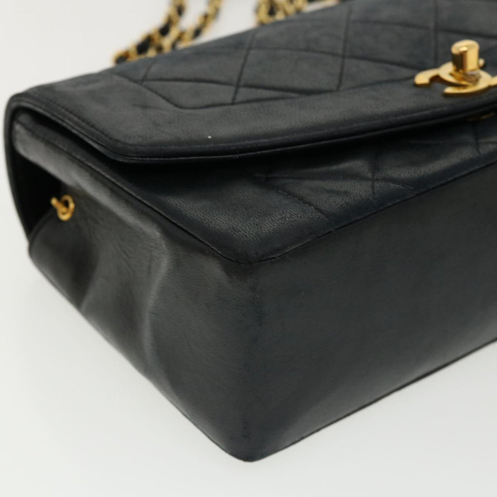 CHANEL Diana Matelasse Shoulder Bag Lamb Skin Black CC  31443