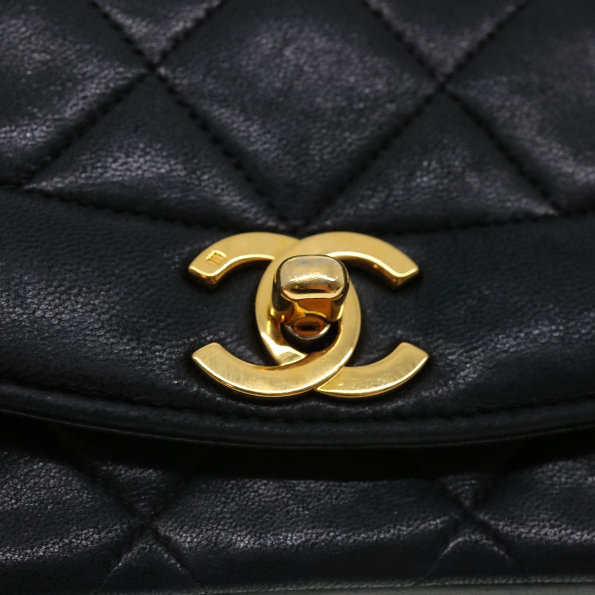 CHANEL Diana Matelasse Shoulder Bag Lamb Skin Black CC  31443