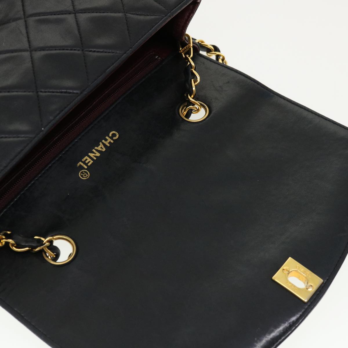 CHANEL Diana Matelasse Shoulder Bag Lamb Skin Black CC  31443