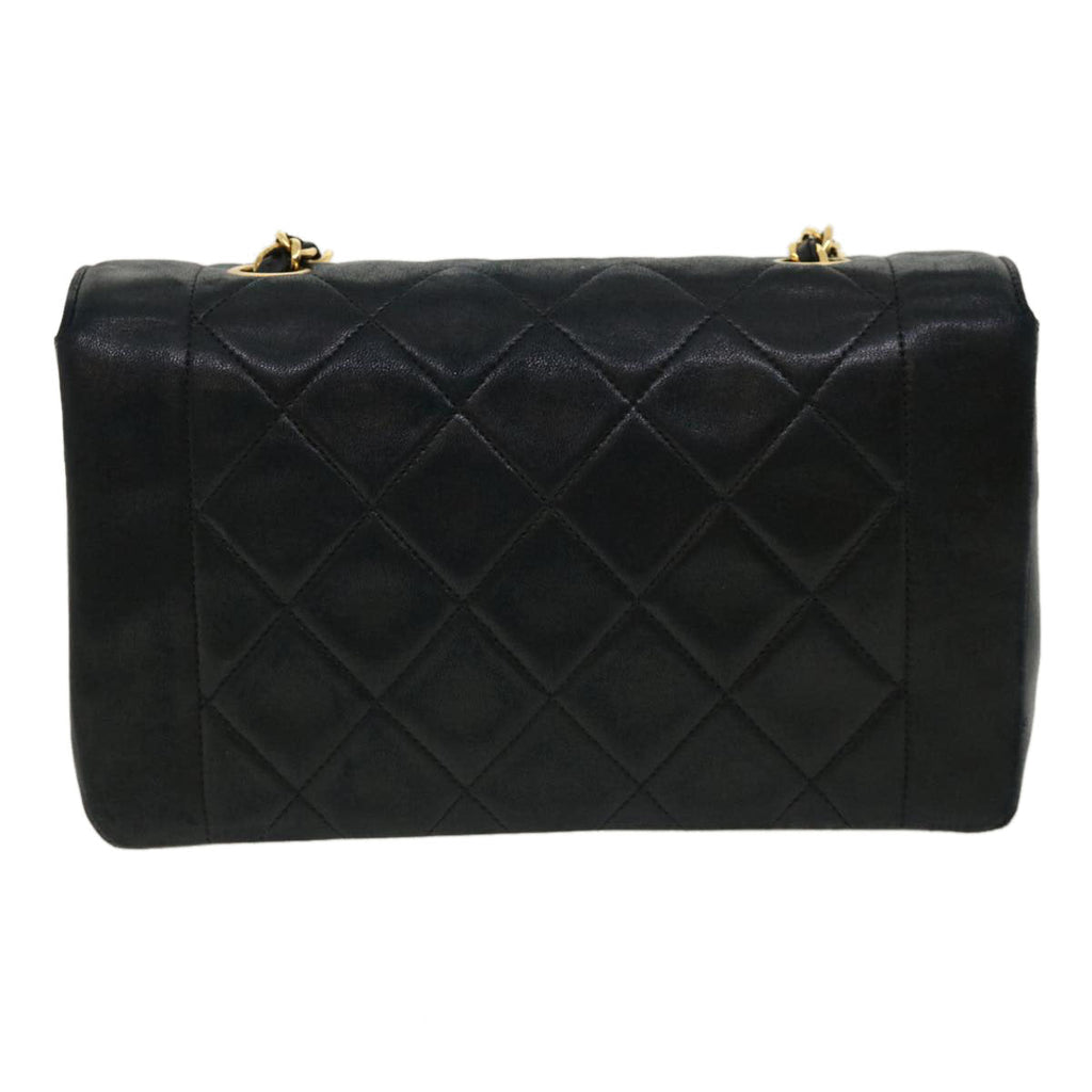 CHANEL Diana Matelasse Shoulder Bag Lamb Skin Black CC  31443